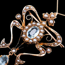 Load image into Gallery viewer, Antique Art Nouveau Aquamarine &amp; Pearl Pendant Necklace/Brooch Lavalier 9ct Gold - Edwardian c.1910
