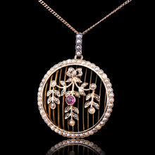 Load image into Gallery viewer, Antique Edwardian Belle Epoque Pearl &amp; Pink Tourmaline Pendant Necklace 9ct Gold - c.1910
