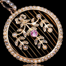 Load image into Gallery viewer, Antique Edwardian Belle Epoque Pearl &amp; Pink Tourmaline Pendant Necklace 9ct Gold - c.1910
