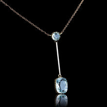 Load image into Gallery viewer, Antique Edwardian Aquamarine Necklace Lavalier Double Drop Design 9ct Gold - c.1900
