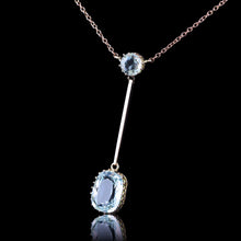 Load image into Gallery viewer, Antique Edwardian Aquamarine Necklace Lavalier Double Drop Design 9ct Gold - c.1900
