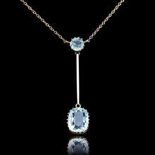 Load image into Gallery viewer, Antique Edwardian Aquamarine Necklace Lavalier Double Drop Design 9ct Gold - c.1900
