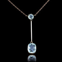 Load image into Gallery viewer, Antique Edwardian Aquamarine Necklace Lavalier Double Drop Design 9ct Gold - c.1900
