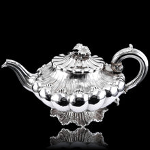 Load image into Gallery viewer, Antique Georgian Solid Silver Teapot &#39;Melon Shape&#39; Sea Spume and Acanthus - Barnards 1830
