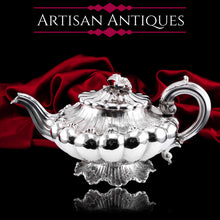 Load image into Gallery viewer, Antique Georgian Solid Silver Teapot &#39;Melon Shape&#39; Sea Spume and Acanthus - Barnards 1830
