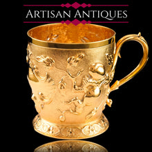 Load image into Gallery viewer, Antique Victorian Solid Silver Gilt Mug Cup Naturalistic Motif - Elkington &amp; Co Ltd 1891
