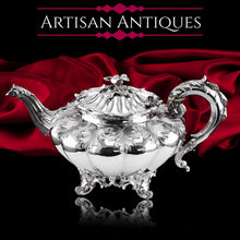 Load image into Gallery viewer, Antique Georgian Solid Silver Teapot &#39;Melon&#39; Shape Acanthus Design - Barnard 1835
