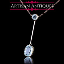 Load image into Gallery viewer, Antique Edwardian Aquamarine Necklace Lavalier Double Drop Design 9ct Gold - c.1900
