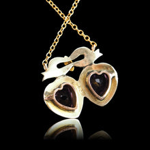 Load image into Gallery viewer, Antique Edwardian Heart Necklace Amethyst &amp; Seed Pearl 9K Gold - c.1910
