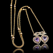 Load image into Gallery viewer, Antique Edwardian Heart Necklace Amethyst &amp; Seed Pearl 9K Gold - c.1910
