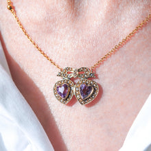 Load image into Gallery viewer, Antique Edwardian Heart Necklace Amethyst &amp; Seed Pearl 9K Gold - c.1910
