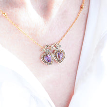 Load image into Gallery viewer, Antique Edwardian Heart Necklace Amethyst &amp; Seed Pearl 9K Gold - c.1910
