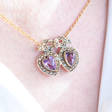 Load image into Gallery viewer, Antique Edwardian Heart Necklace Amethyst &amp; Seed Pearl 9K Gold - c.1910
