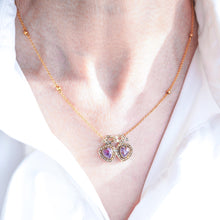 Load image into Gallery viewer, Antique Edwardian Heart Necklace Amethyst &amp; Seed Pearl 9K Gold - c.1910
