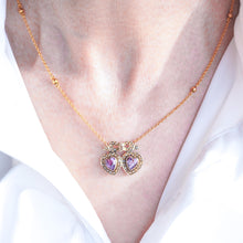 Load image into Gallery viewer, Antique Edwardian Heart Necklace Amethyst &amp; Seed Pearl 9K Gold - c.1910
