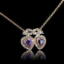 Load image into Gallery viewer, Antique Edwardian Heart Necklace Amethyst &amp; Seed Pearl 9K Gold - c.1910
