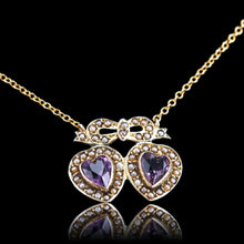 Load image into Gallery viewer, Antique Edwardian Heart Necklace Amethyst &amp; Seed Pearl 9K Gold - c.1910
