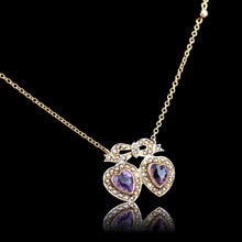 Load image into Gallery viewer, Antique Edwardian Heart Necklace Amethyst &amp; Seed Pearl 9K Gold - c.1910
