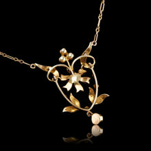 Load image into Gallery viewer, Antique Victorian/Edwardian Pearl Necklace 14K Gold Flower Design - c.1900
