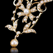 Load image into Gallery viewer, Antique Victorian/Edwardian Pearl Necklace 14K Gold Flower Design - c.1900
