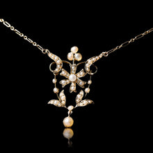 Load image into Gallery viewer, Antique Victorian/Edwardian Pearl Necklace 14K Gold Flower Design - c.1900
