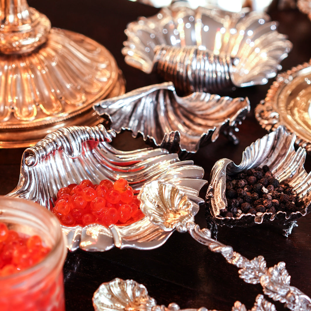 Antique Solid Silver Shell Salt/Butter Dishes Pair in Marvellous Cast Form - Mary Sibley & Richard Sibley 1838