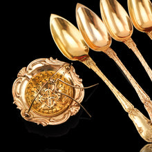 Load image into Gallery viewer, Antique French Solid Silver Gilt Vermeil Teaspoon, Tongs &amp; Strainer Set - Philippe Berthier Paris c.1845.
