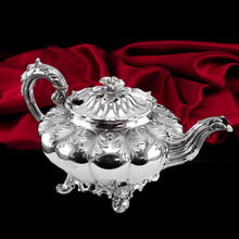 Load image into Gallery viewer, Antique Georgian Solid Silver Teapot &#39;Melon&#39; Shape Acanthus Design - Barnard 1835
