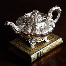 Load image into Gallery viewer, Antique Georgian Solid Silver Teapot &#39;Melon&#39; Shape Acanthus Design - Barnard 1835
