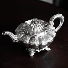 Load image into Gallery viewer, Antique Georgian Solid Silver Teapot &#39;Melon&#39; Shape Acanthus Design - Barnard 1835
