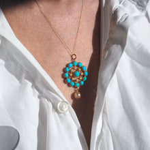 Load image into Gallery viewer, Antique Victorian 15ct Gold Turquoise and Pearl Pendant Necklace - c.1900
