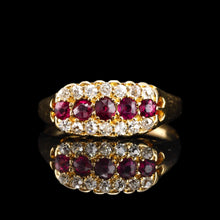 Load image into Gallery viewer, Antique Victorian Ruby &amp; Diamond 18K Gold Cluster Boat Shaped Ring - 1896
