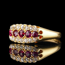 Load image into Gallery viewer, Antique Victorian Ruby &amp; Diamond 18K Gold Cluster Boat Shaped Ring - 1896
