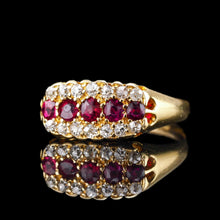 Load image into Gallery viewer, Antique Victorian Ruby &amp; Diamond 18K Gold Cluster Boat Shaped Ring - 1896
