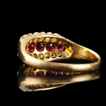 Load image into Gallery viewer, Antique Victorian Ruby &amp; Diamond 18K Gold Cluster Boat Shaped Ring - 1896
