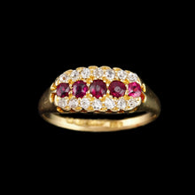 Load image into Gallery viewer, Antique Victorian Ruby &amp; Diamond 18K Gold Cluster Boat Shaped Ring - 1896
