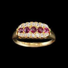 Load image into Gallery viewer, Antique Victorian Ruby &amp; Diamond 18K Gold Cluster Boat Shaped Ring - 1896
