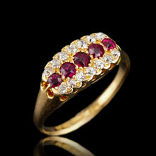 Load image into Gallery viewer, Antique Victorian Ruby &amp; Diamond 18K Gold Cluster Boat Shaped Ring - 1896
