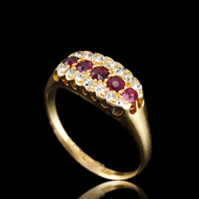 Load image into Gallery viewer, Antique Victorian Ruby &amp; Diamond 18K Gold Cluster Boat Shaped Ring - 1896
