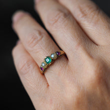 Load image into Gallery viewer, Antique Victorian 15ct Gold Emerald, Garnet &amp; Pearl Ring Suffragette - c.1880
