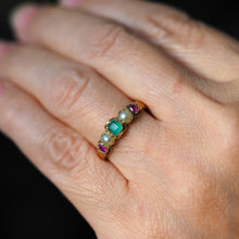 Load image into Gallery viewer, Antique Victorian 15ct Gold Emerald, Garnet &amp; Pearl Ring Suffragette - c.1880
