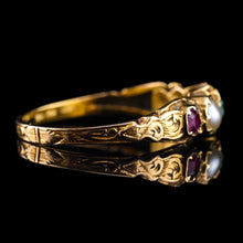 Load image into Gallery viewer, Antique Victorian 15ct Gold Emerald, Garnet &amp; Pearl Ring Suffragette - c.1880
