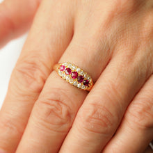 Load image into Gallery viewer, Antique Victorian Ruby &amp; Diamond 18K Gold Cluster Boat Shaped Ring - 1896
