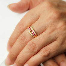 Load image into Gallery viewer, Antique Victorian Ruby &amp; Diamond 18K Gold Cluster Boat Shaped Ring - 1896
