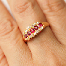 Load image into Gallery viewer, Antique Victorian Ruby &amp; Diamond 18K Gold Cluster Boat Shaped Ring - 1896
