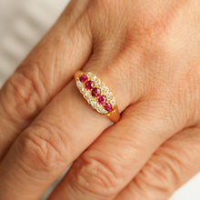 Load image into Gallery viewer, Antique Victorian Ruby &amp; Diamond 18K Gold Cluster Boat Shaped Ring - 1896
