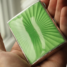 Load image into Gallery viewer, Sterling Silver Cigarette Case with Green Sunburst Enamel Guilloche - Walker &amp; Hall 1937
