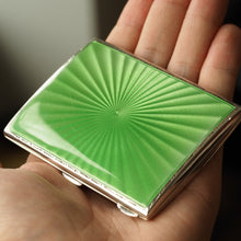 Load image into Gallery viewer, Sterling Silver Cigarette Case with Green Sunburst Enamel Guilloche - Walker &amp; Hall 1937
