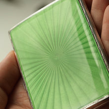 Load image into Gallery viewer, Sterling Silver Cigarette Case with Green Sunburst Enamel Guilloche - Walker &amp; Hall 1937
