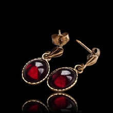 Load image into Gallery viewer, Vintage Garnet Cabochon Earrings 9K Gold
